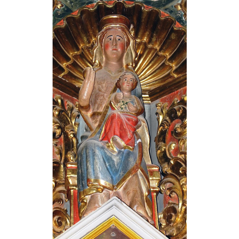 a 14thC(?) Madonna and Child is set in the centre of the Baroque retable
