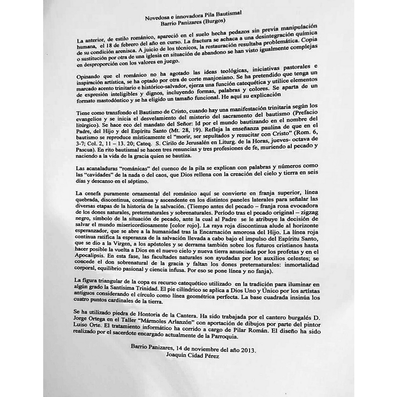 this document, available/displayed inside the church ca. 2021 describes the fate of the old font and informs on the designer and the maker of the new one