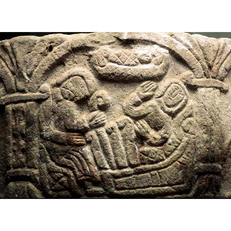the position of Joseph suggests he is in his dream -- notice Mary's right arm