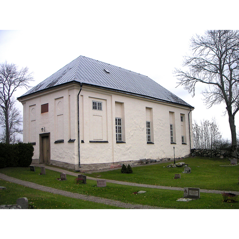 only the stonewalls of the 17th-century church remain, the present building being chiefly early-19thC; restored 1950