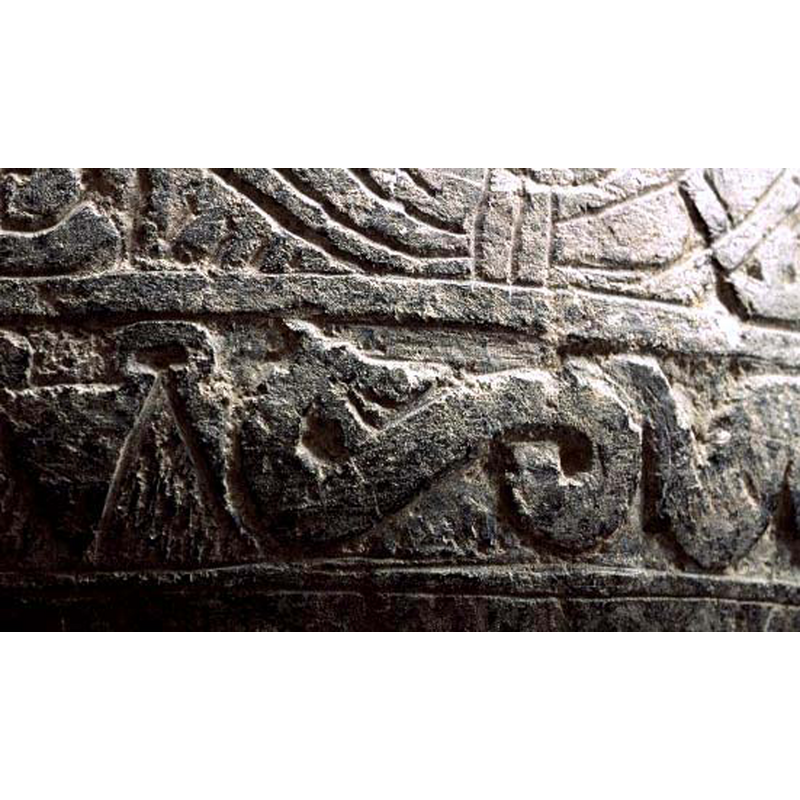 showing the dragon with its head turned towards the right; eventually the body of the dragon morphs into a braid, etc.