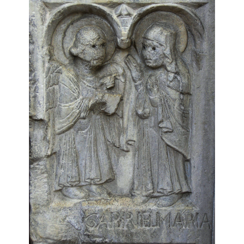 Source caption: "Abbazia di nonantola, portale di seguaci wiligelmo, stipite dx, formella 02 annunciazione"
