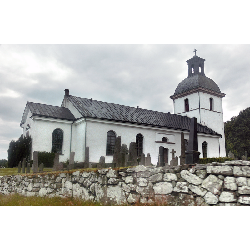 Source caption: "Eftra kyrka sedd från länsväg N 610, Falkenbergs kommun, Halland, Hallands län, Sverige."