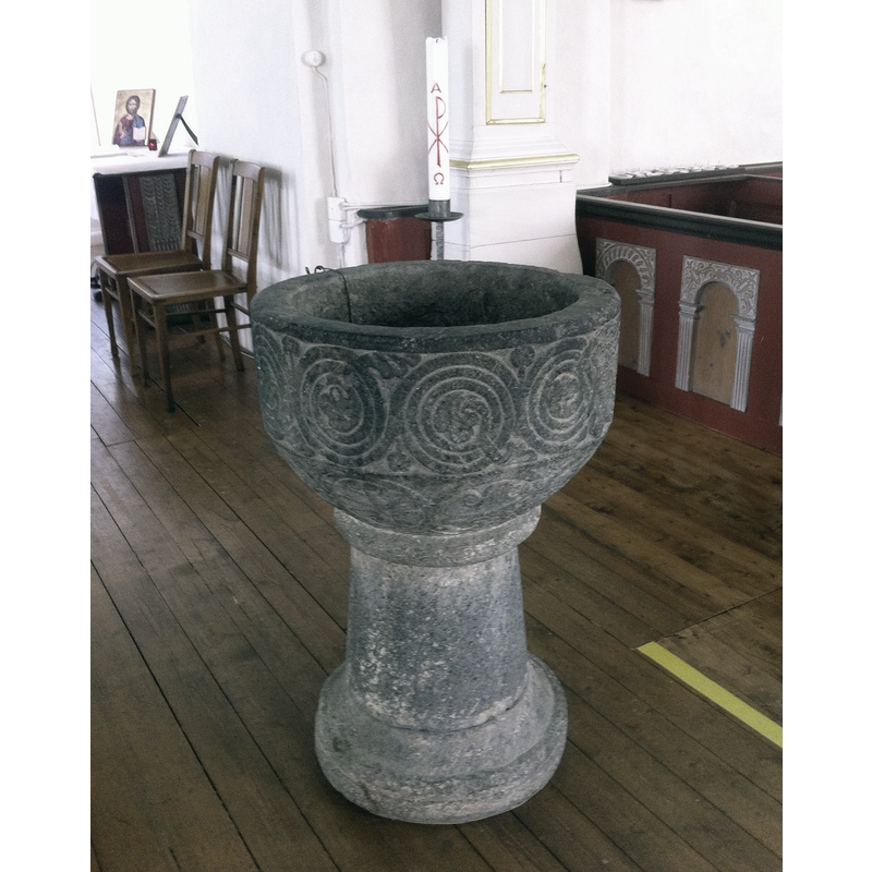 Source caption: "Dopfunt, 1200-tal, Rolfstorps kyrka, Halland"