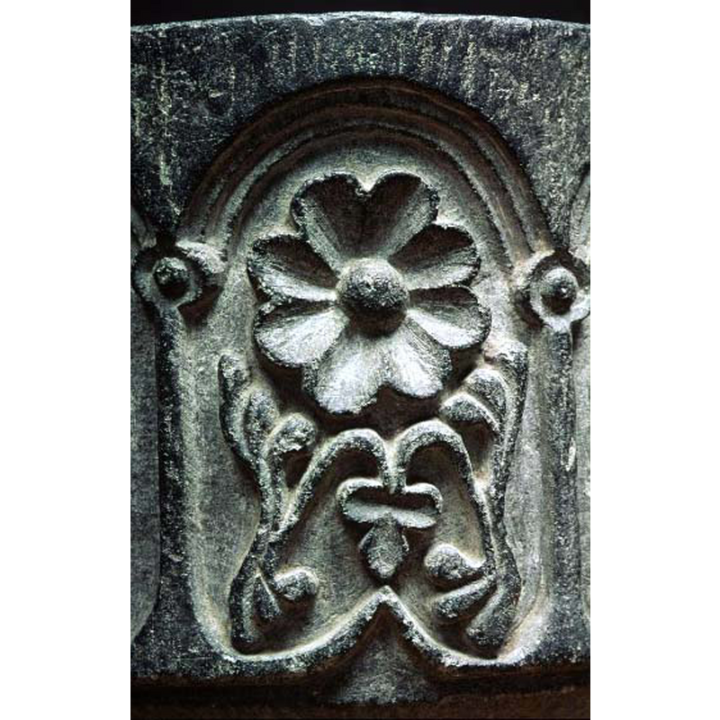 each of the sixteen on the basin side is of individual design -- the SHM caption reads "livsträd"