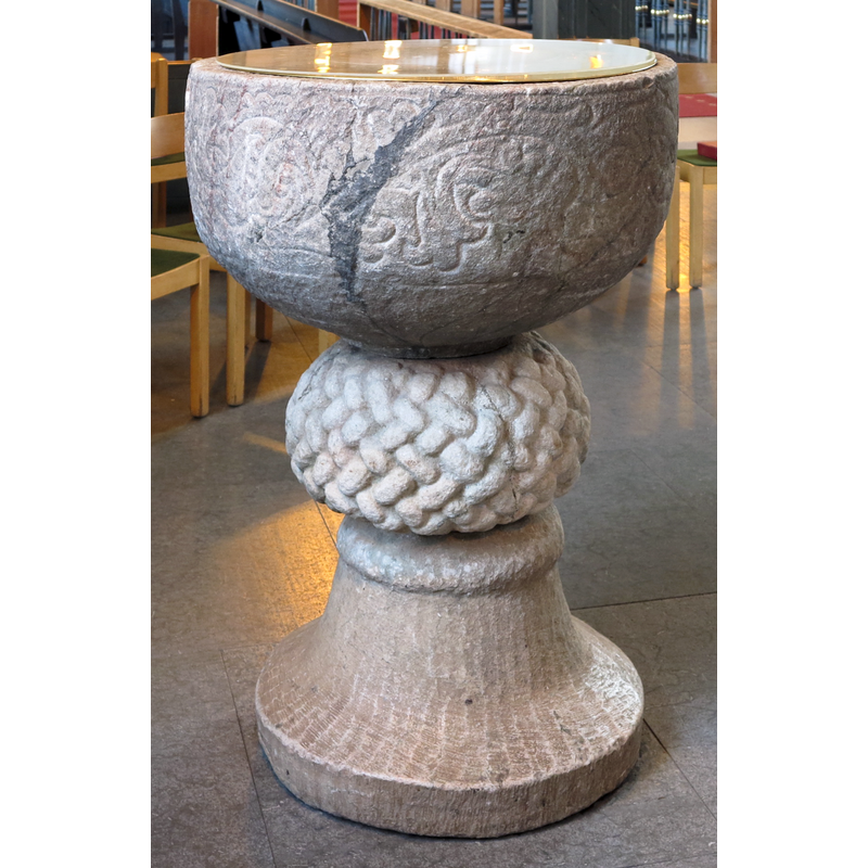 Source caption: "Nederluleå church, Luleå, Sweden. Baptismal font"