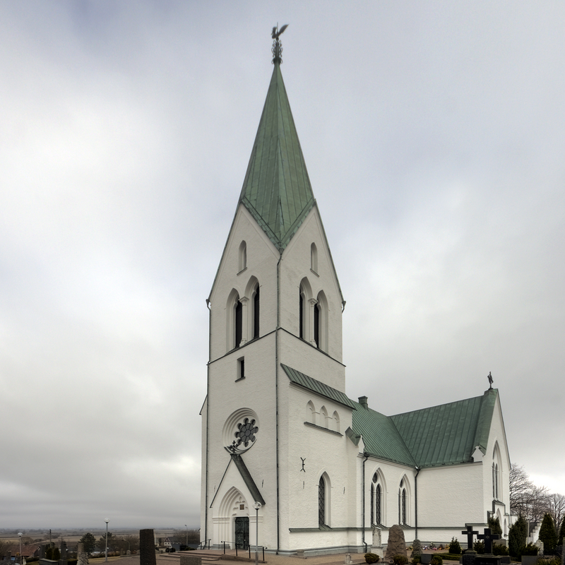 Source caption; "Björnekulla kyrka är en kyrka i Björnekulla-Västra Broby församling i Åstorp i Sverige."