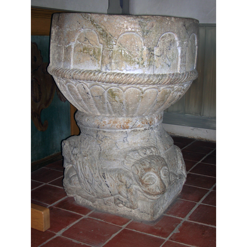Source caption: "Baptismal font in Blentarps kyrka."