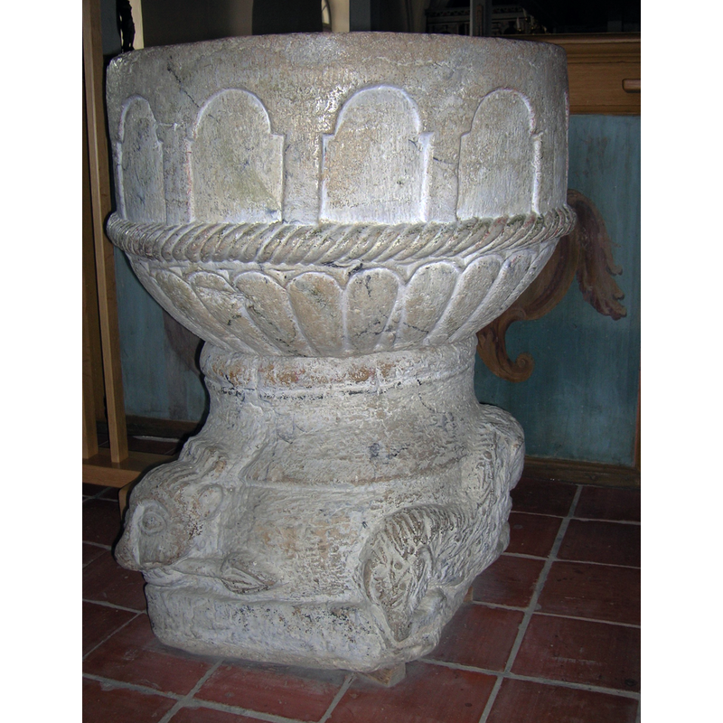 Source caption: "Baptismal font in Blentarps kyrka."