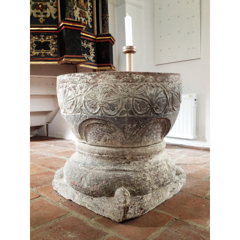Source caption: "Hammarlövs church, baptismal font"
