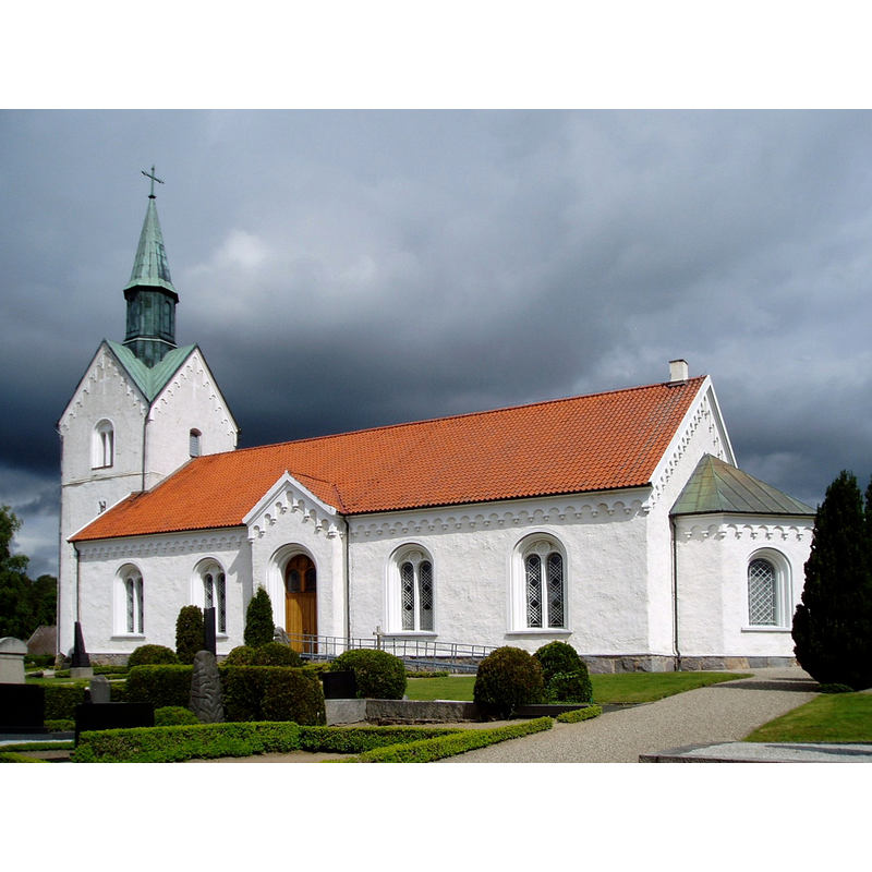 Source caption: "Church at Holmby, Eslövs municipality, Scania, Sweden"