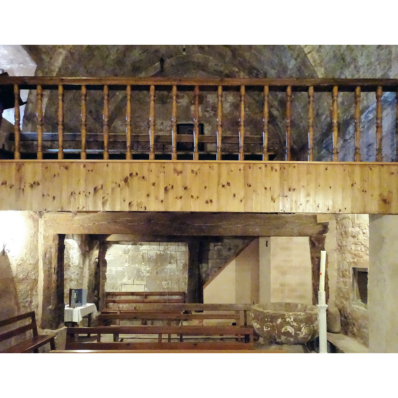 showing the medieval font here beneath the west gallery, on the right [north] side]