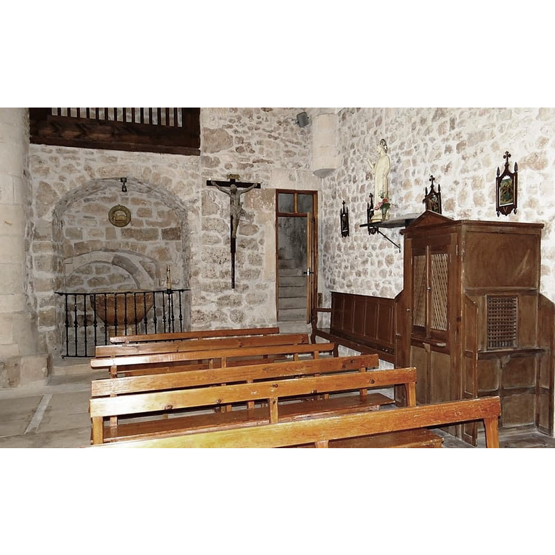 showing the font on the left, beneath the gallery; on the right, the confessional; the doorway between them leeds to the gallery