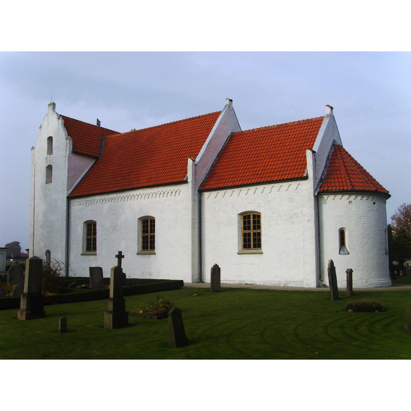 Source caption: "The church in Maglarp in south Skåne was built in the late 12th century and is one of the oldest brick churches in Scania. The church is built on the site of an older timber church. The chancel vault was decorated in the 14th century and the nave in 15th century. The turreted gables of the tower were built in 17th century. The extension on the north side of the nave was added around 1820."