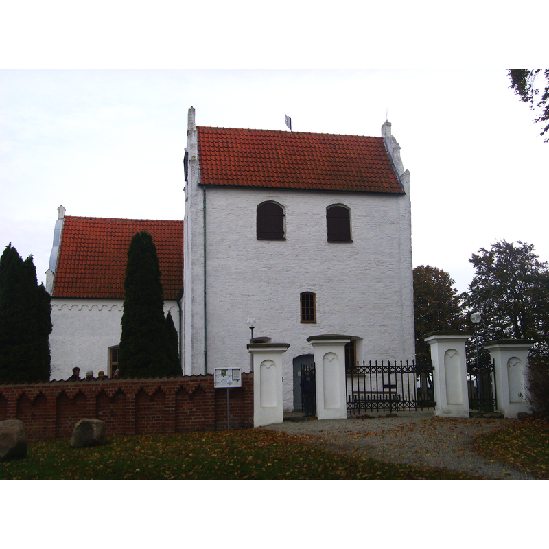 Source caption: "The church in Maglarp in south Skåne was built in the late 12th century and is one of the oldest brick churches in Scania. The church is built on the site of an older timber church. The chancel vault was decorated in the 14th century and the nave in 15th century. The turreted gables of the tower were built in 17th century. The extension on the north side of the nave was added around 1820."