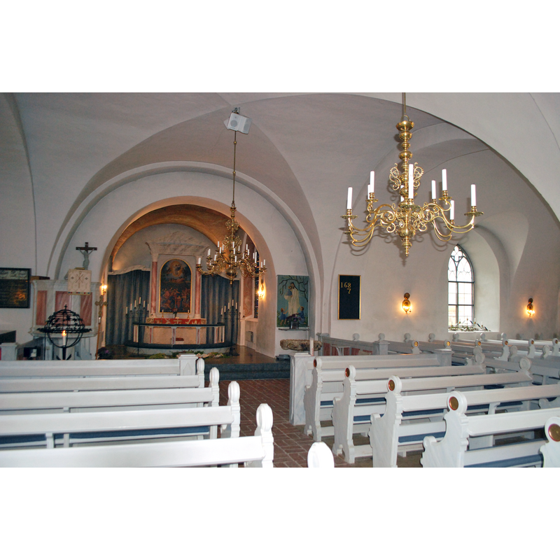Source caption: "Kvistofta kyrka, långhuset mot koret"