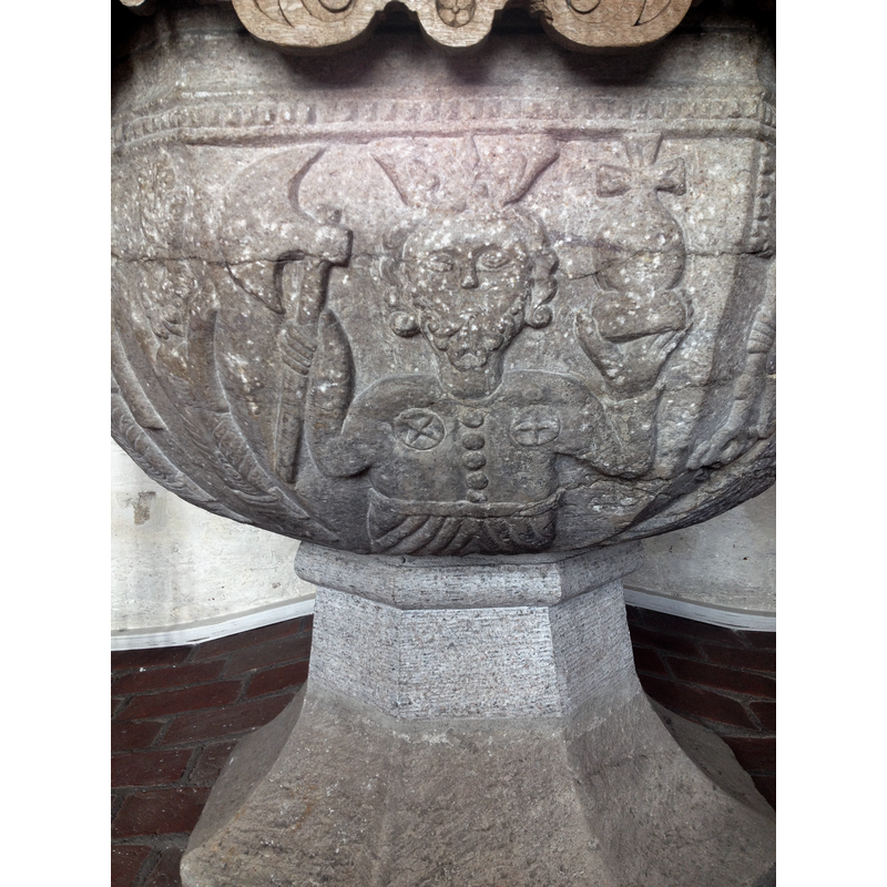 Source caption: "Skanör Church, baptismal font"