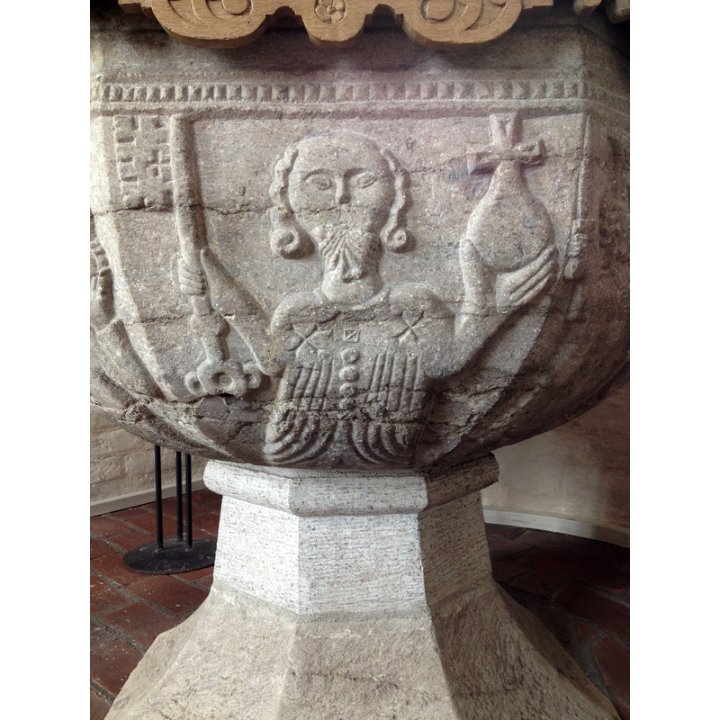 Source caption: "Skanör Church, baptismal font"