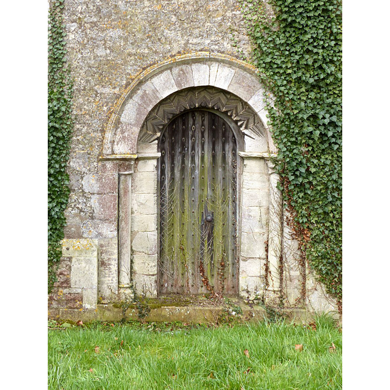 Source caption: "Church of St Mary, North Witham. Late 12th century north door with chevron moulding."
