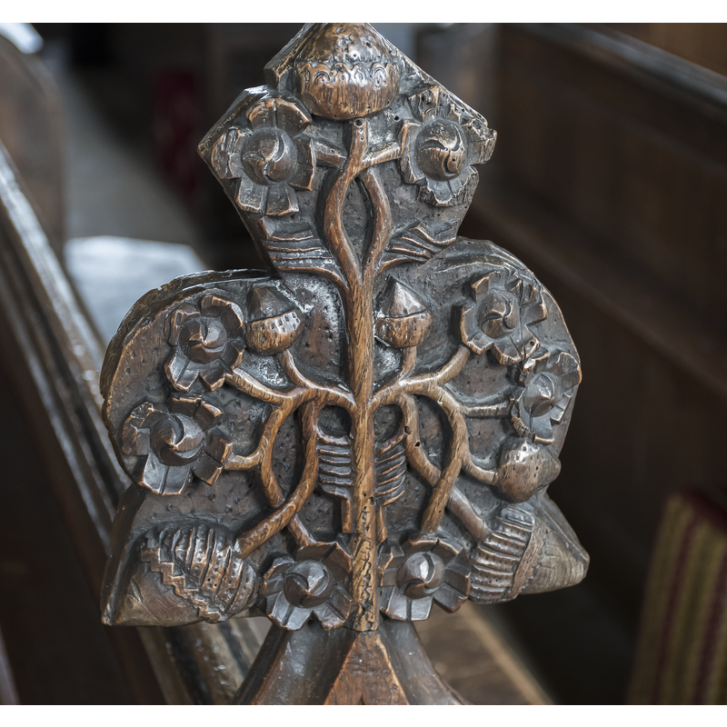 Source caption: "Ss Peter & Paul church, Osbournby. A poppy head carved with foliage. Medieval."