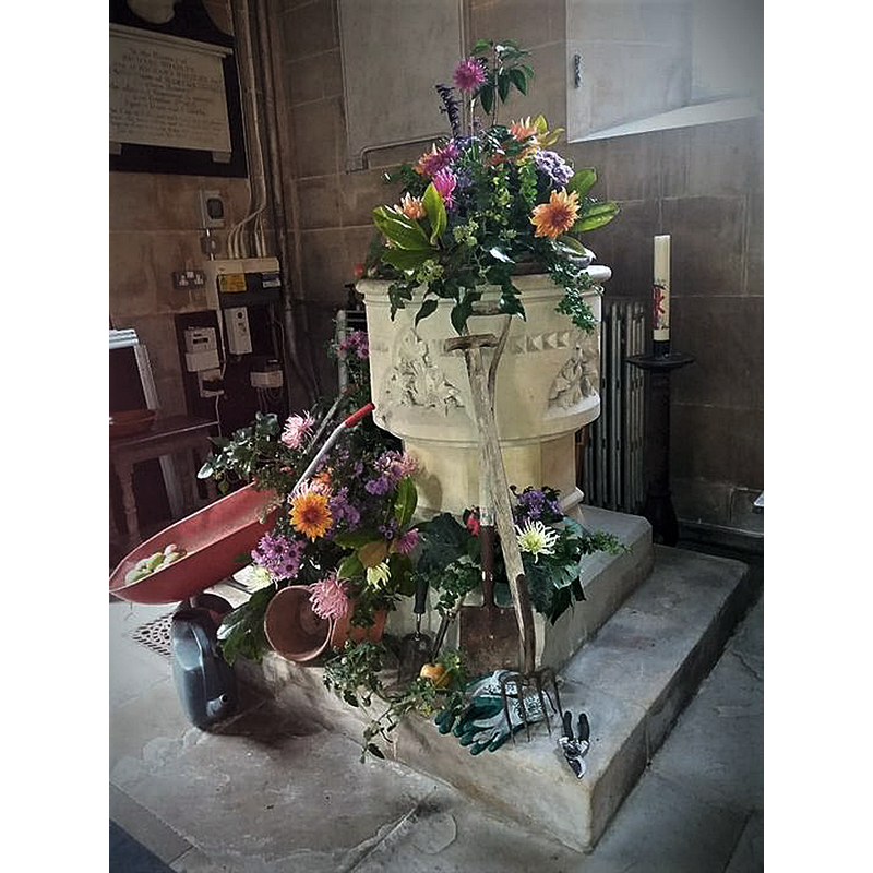 the modern baptismal font in Riby St Edmund's; probably introduced in the 1868 restoration by Ferrey [cf. FontNotes]