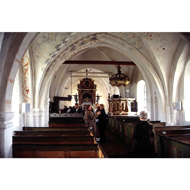 Souce caption: " Stora Hammar gamle kyrka i Skåne, Sverige. Skibet set mod øst"