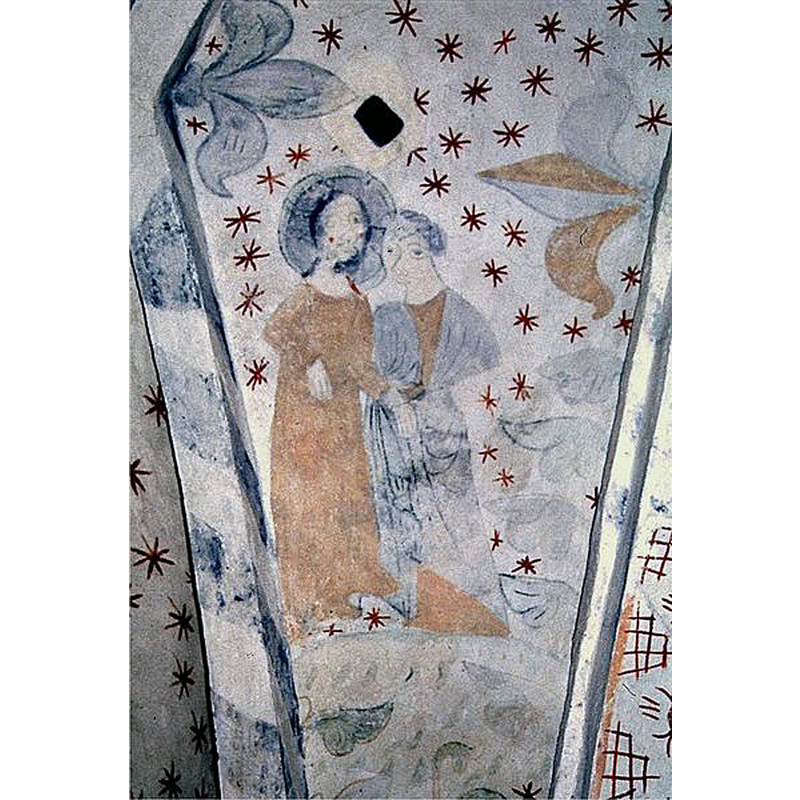 Source caption: "Stora Hammar gamle kyrka i Skåne, Sverige. Skibets 2.fag hvælv vestkappe, Judaskysset"