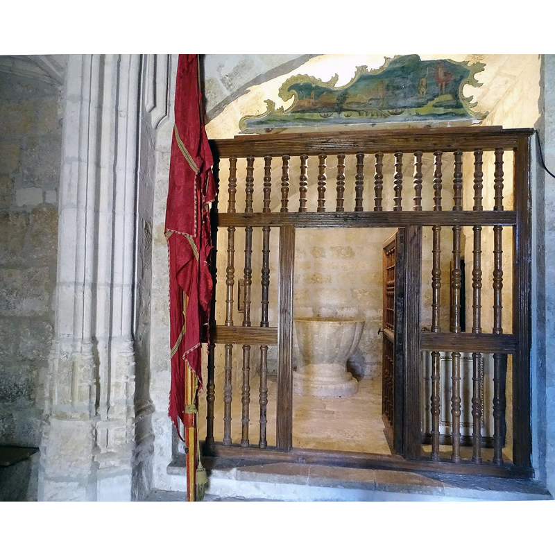 the southwest chapel, showing the font in it