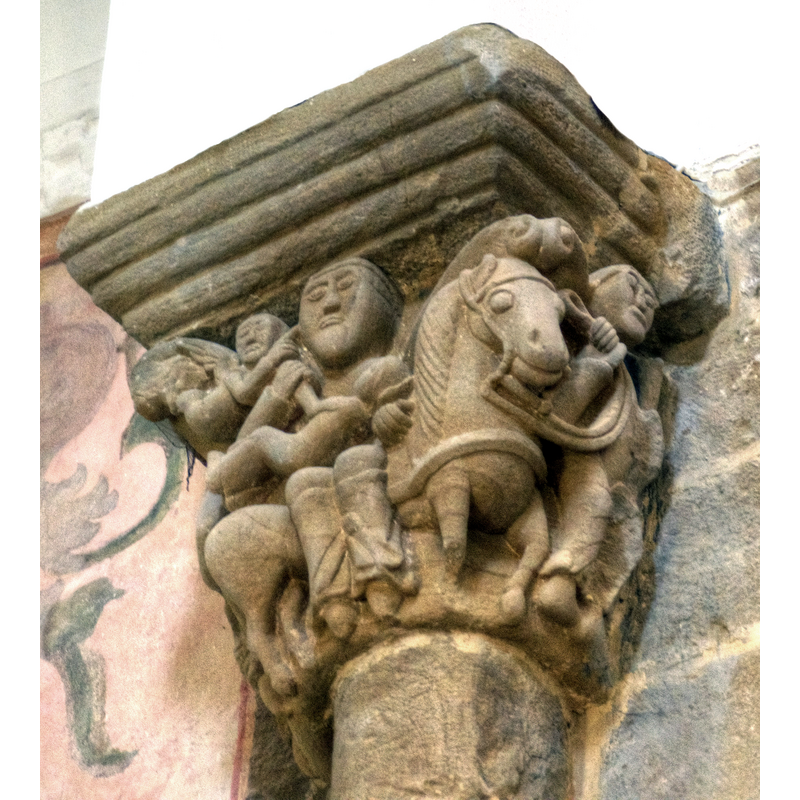 Source caption: "Iglesia parroquial de Villanueva (Teverga, Asturias), declarada monumento Nacional en 1921. Conserva la estructura románica y columnas y capiteles."