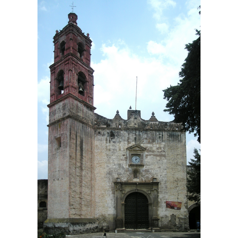 Source caption: "Facade of San Luis Obispo Church in Tlalmanalco, Mexico State, Mexico"