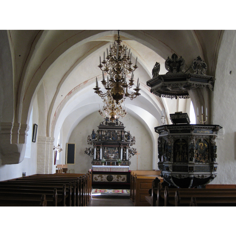 Source caption: " Sövde kyrka i Skåne, interiör."
