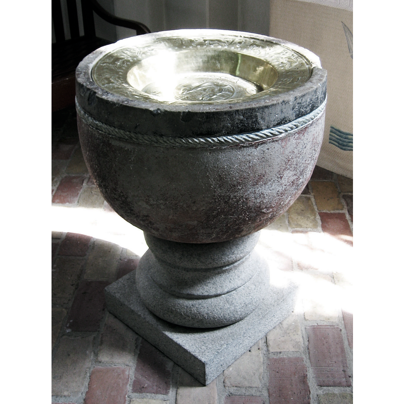 Source caption: "Baptismal font from sv:Uppåkra kyrka, Sweden." -- the baptismal font originally from the demolished medieval church of Uppåkra, now in the new church