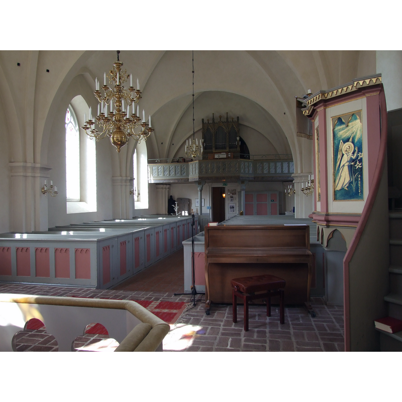 Source caption: "Virke kyrka [...] Långhuset mot orgelläktaren."