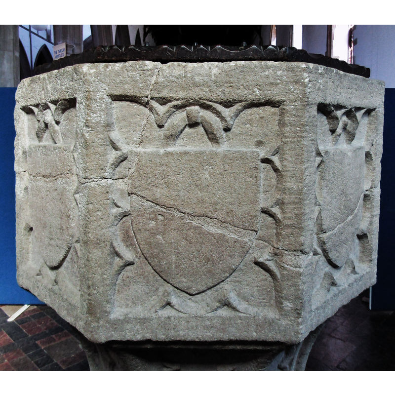 each with a hanging blank shield in each -- notice the lines showing the break up of the basin and its repair
