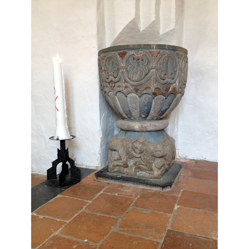 Source caption: "Vitaby Church, baptismal font"