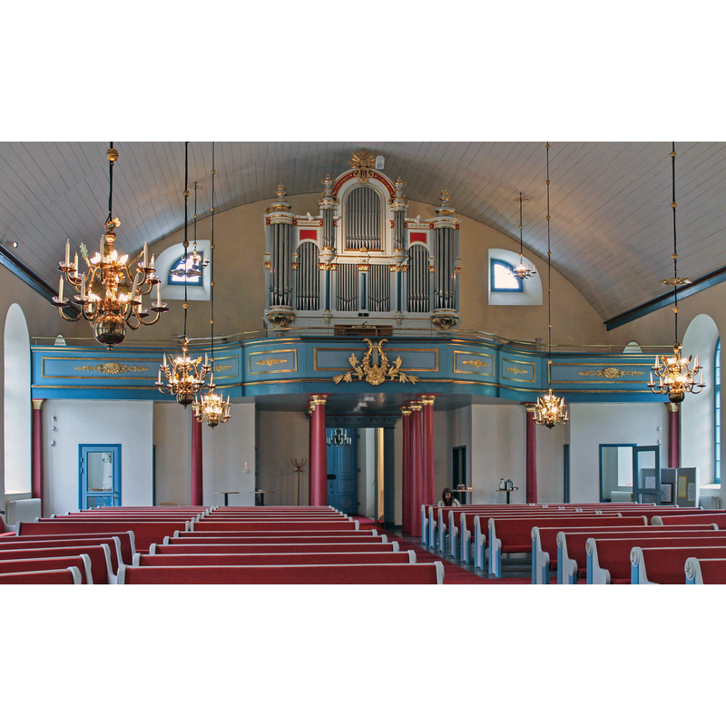 Source caption; "Öja kyrka.Kyrkorummet med orgelläktaren"