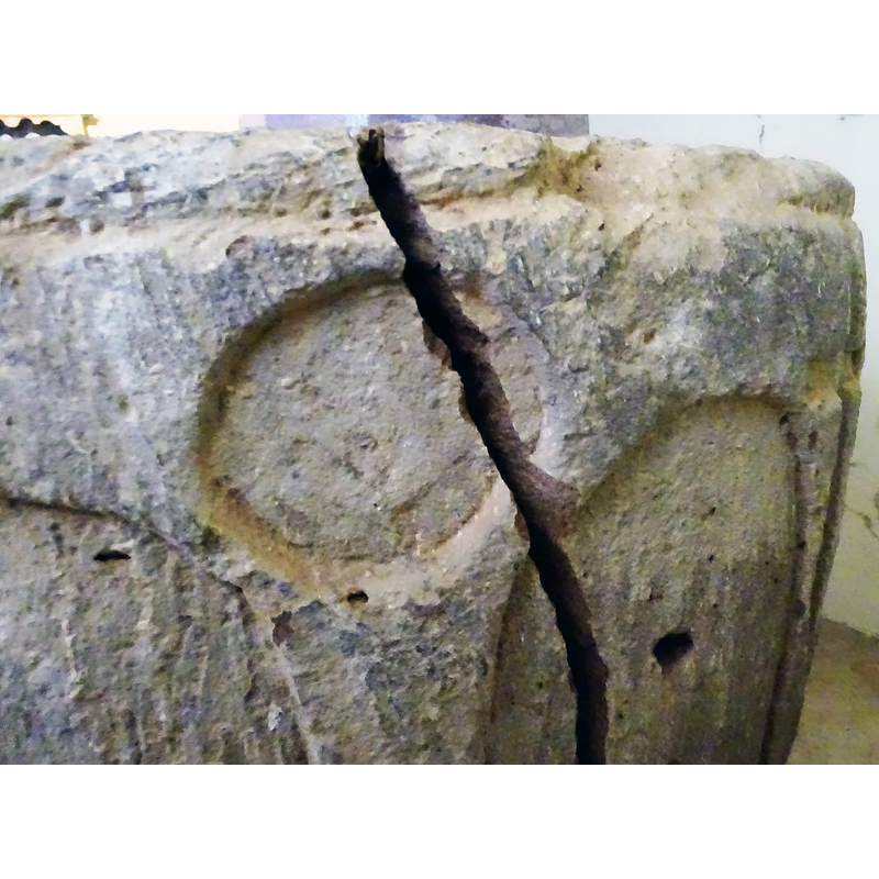 showing the large through crack on the basin side