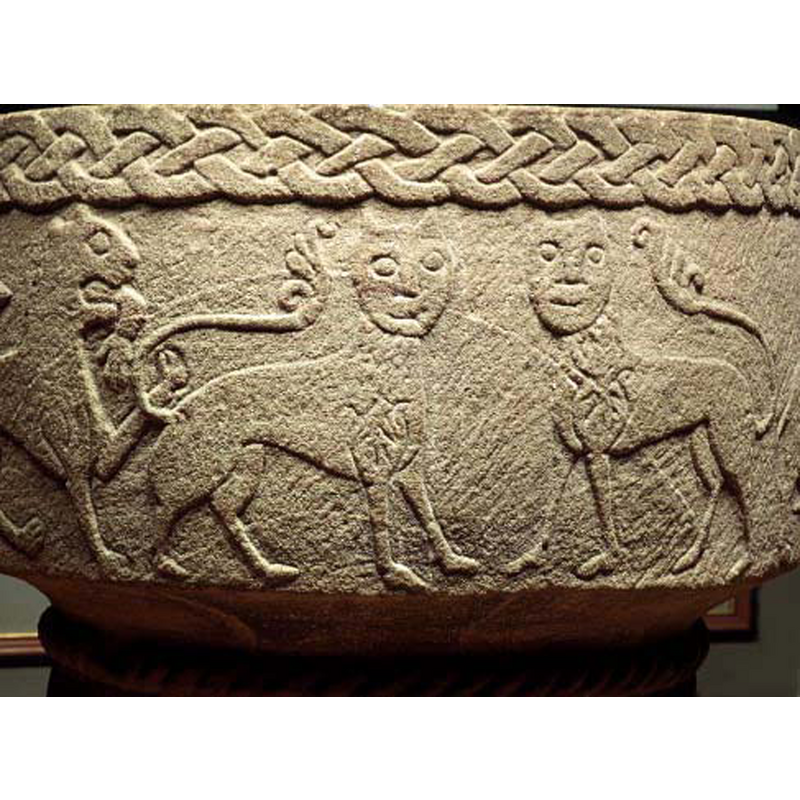 identified as lions in the SHM caption: "motställda lejon", but the faces are rather anthropomorfic