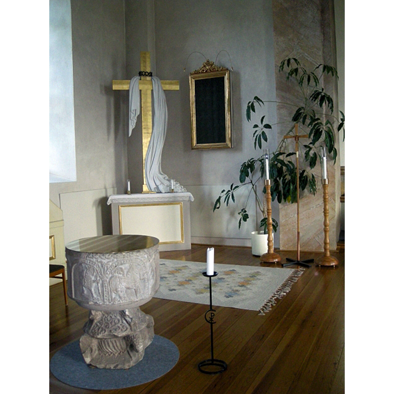 Source caption: "dopfunt från omkring 1150"