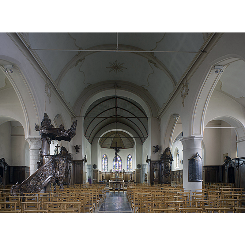 Source caption: "Schendelbeke, Parochiekerk Sint-. Geraardsbergen. Oost-Vlaanderen. Belgium. Parochiekerk Sint-Ursmarus, binnenzicht, het schip . Parish church (Parochiekerk Sint-Ursmarus). Interior. The nave."