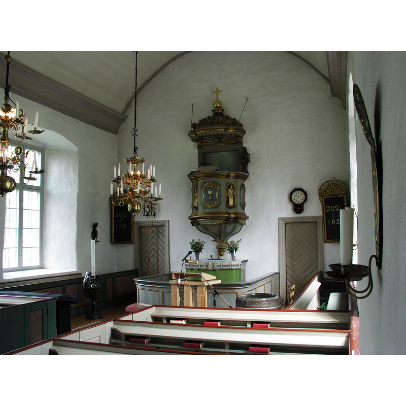 Source caption: "Ventlinge kyrka, Mörbylånga, Öland" -- the odern font in the church  [NB: showing the font in the front [east]; a later (2015) photograph shows the font at the west end of the centre aisle]