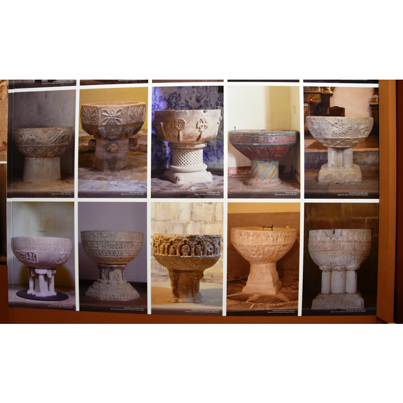 a sampling of baptismal font in the region; posted at the museum where the fragment of the font is displayed now