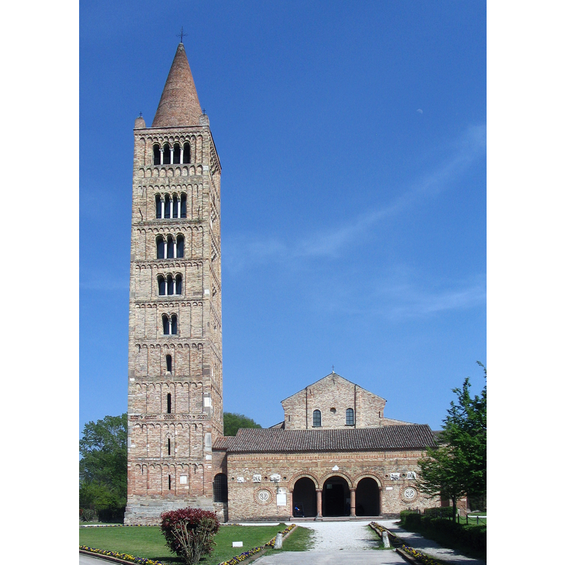 Source caption: "Abbazia di Pomposa - Front view"