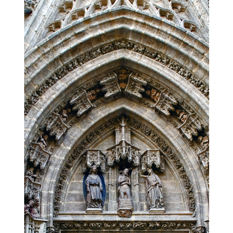 Source caption: "Catedral de Sevilla, Fachada oeste, portada del Bautismo"
