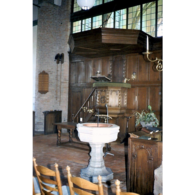 the stone baptismal font was used as base for the pulpit until the 1971 renovation of the church