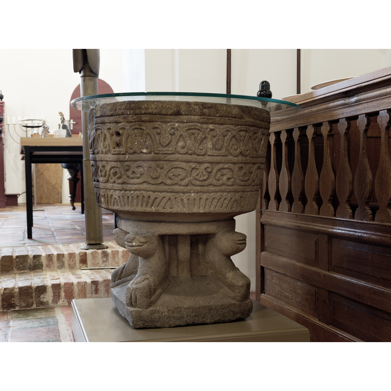 showing the steps to the chancel behind the font