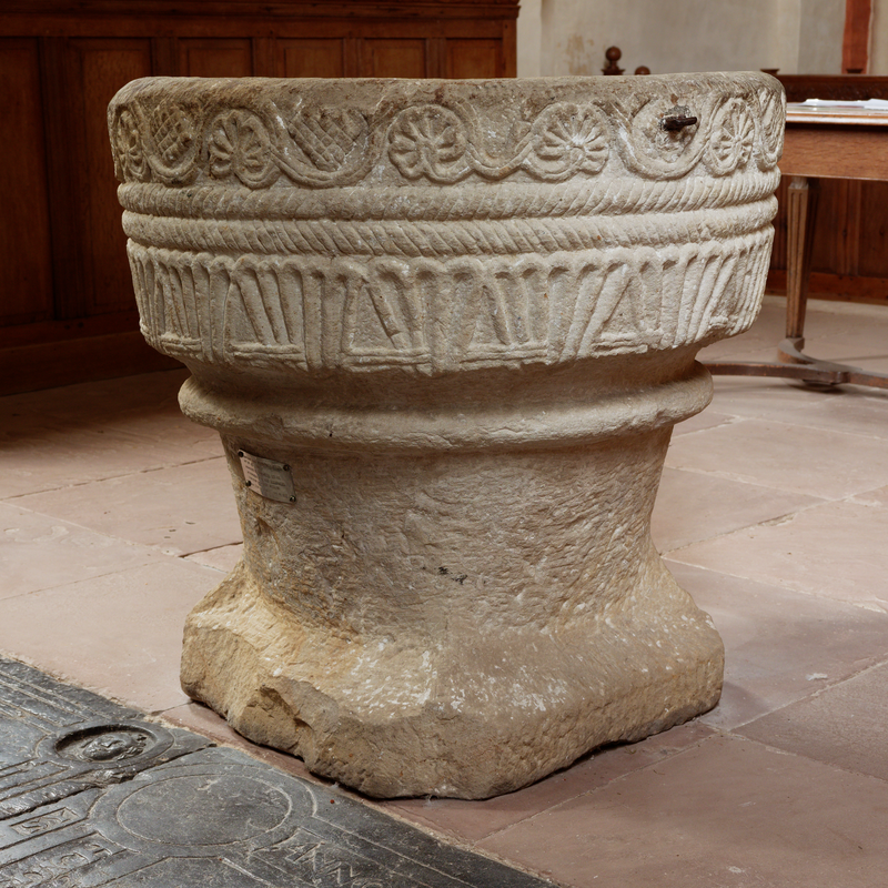 notice the small metal anchoring staple on the upper right side of the basin, below the upper rim