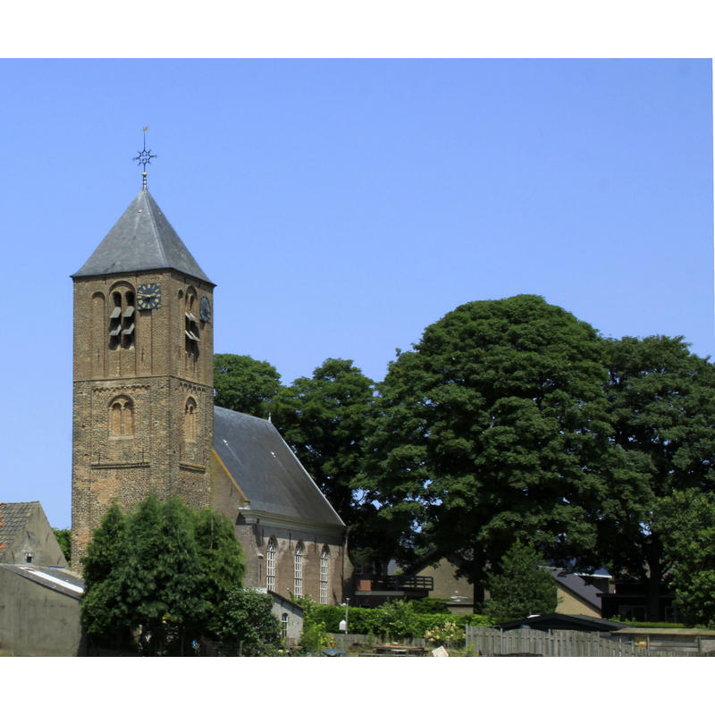 Source caption: "Dorpsgezicht van het Dorp Hagestein in De Vijfheerenlanden met de Hervormde kerk."