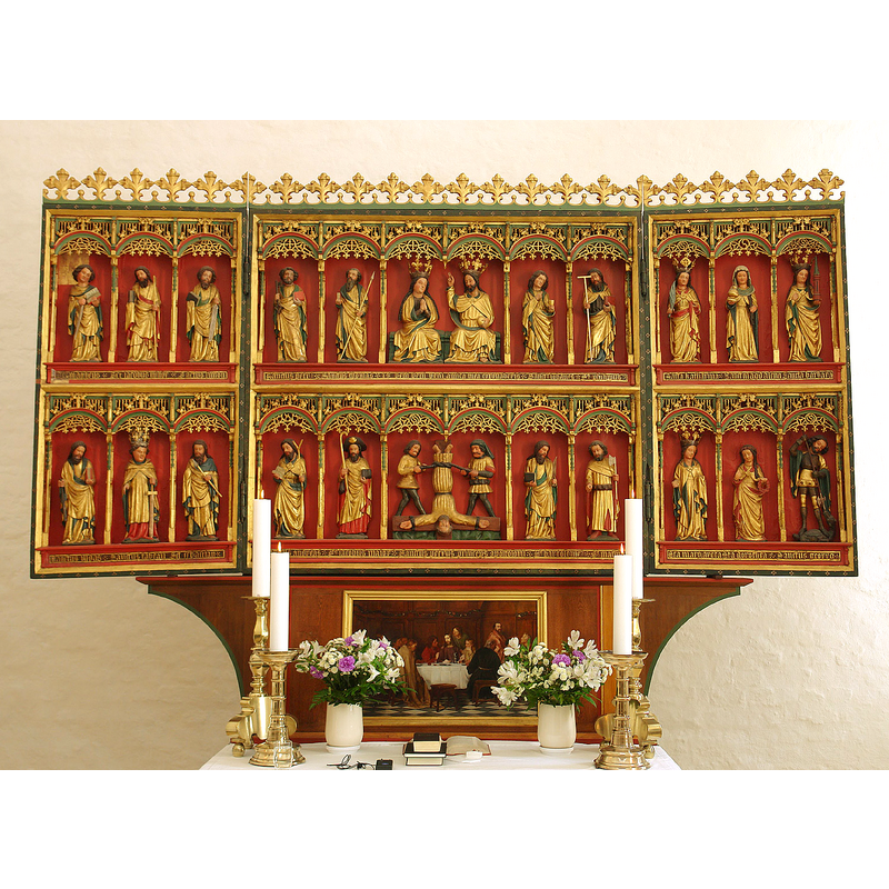 Source caption: "St.-Peter-Kirche in Højer: gotischer Flügelaltar von 1425, wahrscheinlich aus einer Lübecker Werkstatt."