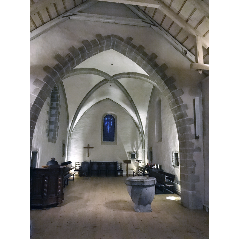 the 15thC font after it was detached from beneath the pulpit